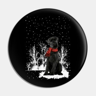 Christmas Giant Schnauzer With Scarf In Winter Forest Pin