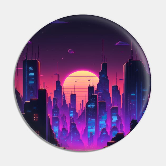 Synthwave City By Night Pin by Nightarcade