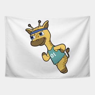 Giraffe as Jogger at Running with Headband Tapestry