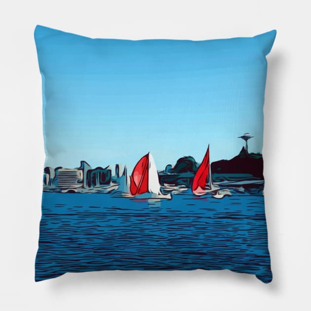 Sailboats on Lake Union, Seattle Washington Pillow by WelshDesigns