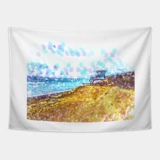 Life Guard Station On A Lonely Beach Tapestry