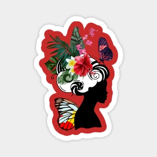 Black Woman with Tropical Flowers and Butterflies Magnet