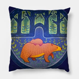 The love of mother bear in jungle Pillow