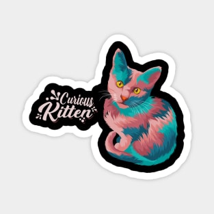 Colorful artwork illustration style of cute curious kitten Magnet