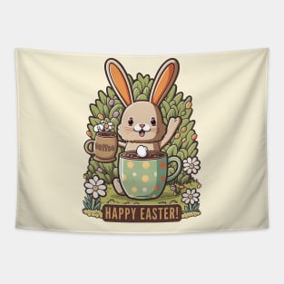 Happy Easter Cute Easter Bunny Floral Egg Hunting Coffee Lover Tapestry