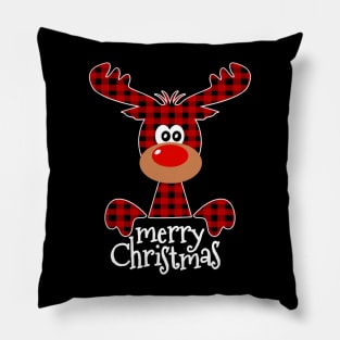 Buffalo Plaid Reindeer Merry Christmas Deer Lover Xmas Gift Pillow