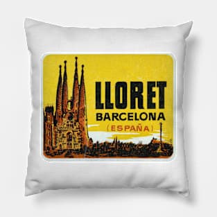 Lloret Barcelona Vintage Landscape Sagrada Familia Spain Pillow