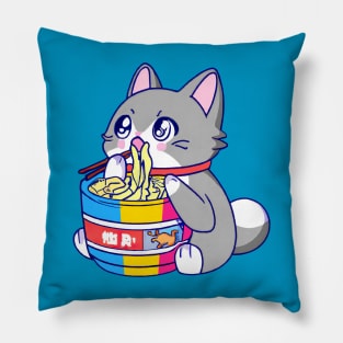 Pansexual Flag Cat Kawaii Anime Eating Ramen Noodles Japanese Kitty LGBT LGBTQ Pillow