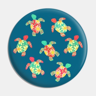 Cute Flower Child Hippy Turtles Pin