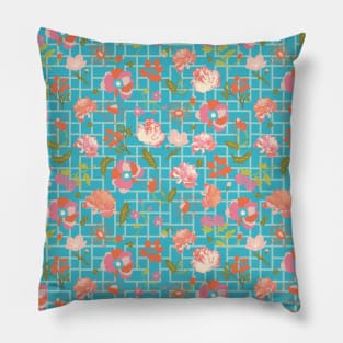 Floral Blue with Geometrics Pillow