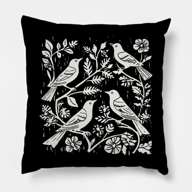 Lino Cut Bird Pillow by n23tees