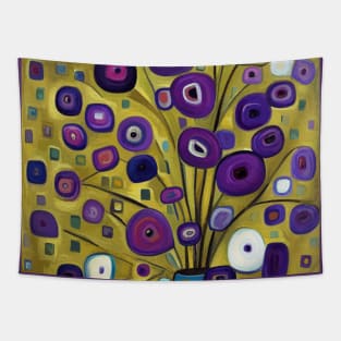 Cute Abstract Flowers in a Purple Vase Still Life Painting Tapestry