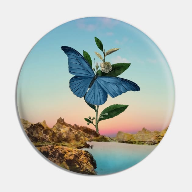 Butterfly Lake - Surreal/Collage Art Pin by DIGOUTTHESKY