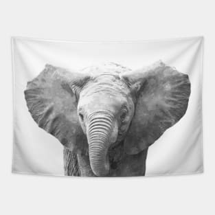 Black and White Baby Elephant Tapestry