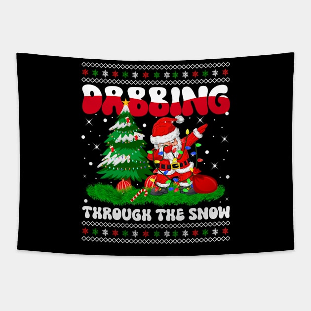 Dabbing Through The Snow Santa Dab Dance Christmas Lights Tapestry by wonderws