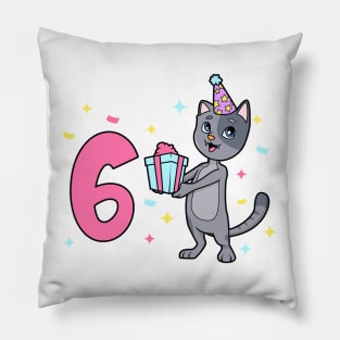 I am 6 with cat - girl birthday 6 years old Pillow