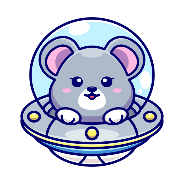 Cute mouse flying with spaceship ufo cartoon by Wawadzgnstuff