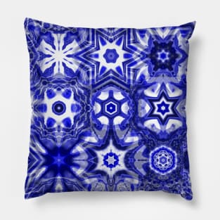 Blue Holiday Geode Snowflake Pillow