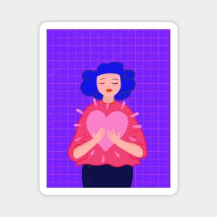 Blue hair girl with big pink heart Magnet