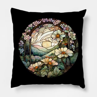 Moonlit Garden Art Nouveau Stained Glass Pillow