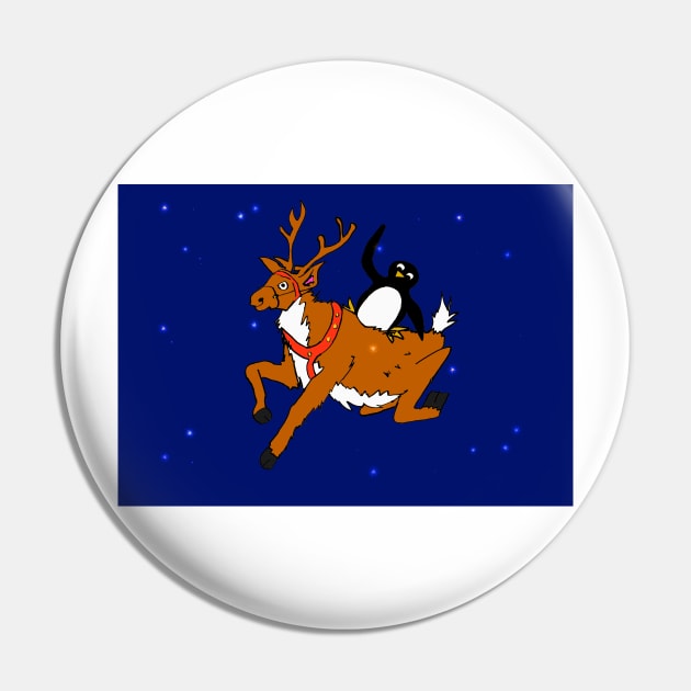 Penguin flying with reindeer Pin by drknice