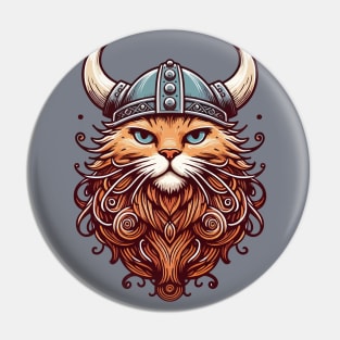 Funny Viking Warrior Cat Norse Mythology Cartoon Portrait Pin