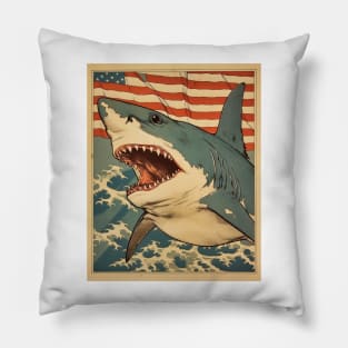 American Flag Patriotism and Freedom Great White Shark Pillow