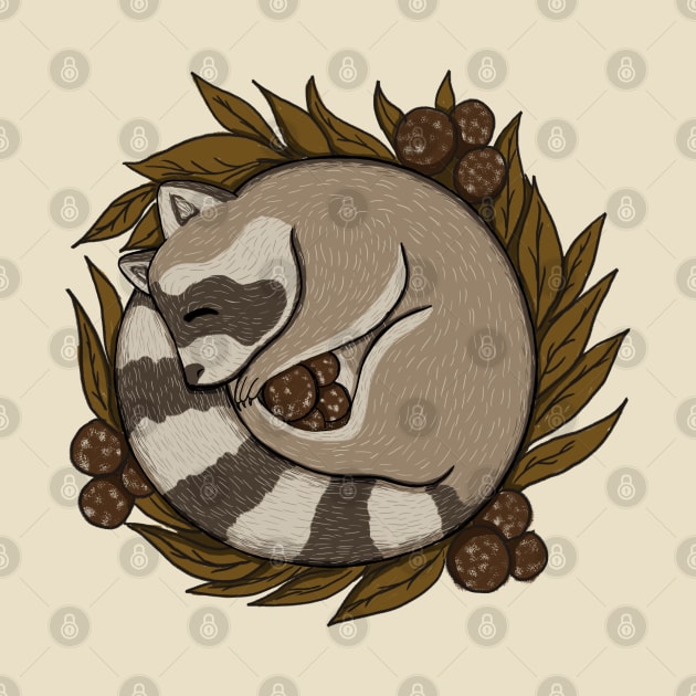 Vintage Sleeping Raccoon by Luna Illustration