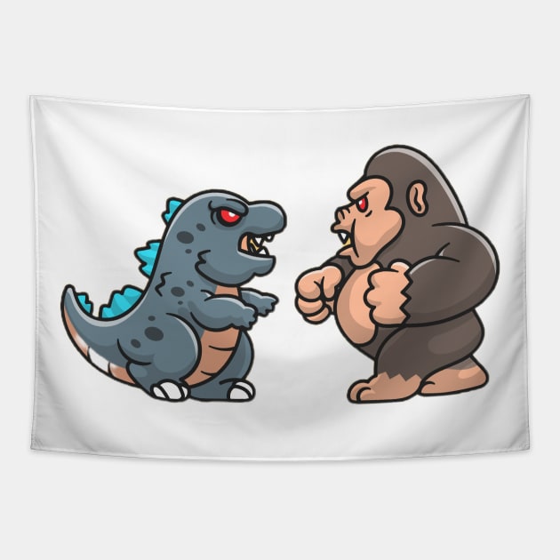 cute godzillz vs king kong Tapestry by Space wolrd