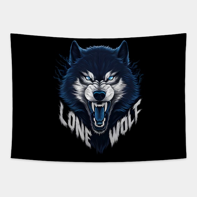 Lone Wolf Wild Wolf Head Blue Tapestry by coollooks