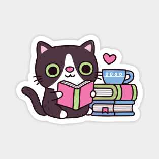 Cute Tuxedo Cat Loves Reading Books Magnet
