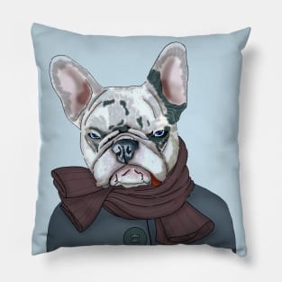 Frnch bulldog in scarf and coat Pillow