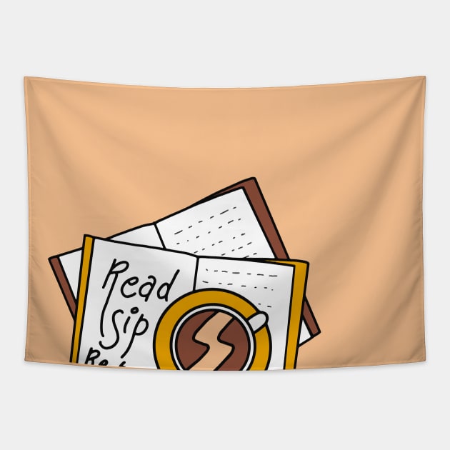 Read Sip Repeat - Bookish Tea & Coffee Lover Tapestry by applebubble