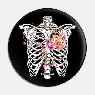 Skeleton Chest With Heart of Flowers Pin