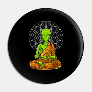 Alien Yoga Meditation Buddha UFO Zen Cosmic Flower Of Life Pin