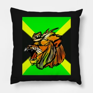 Conquering lion on the Jamaican flag, in black green and gold - Jamaica Pillow