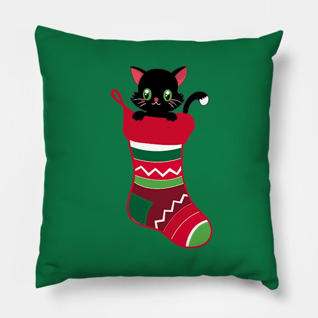 Cute Kitten Christmas Stocking Stuffers Cat Gift Shirt for Cat Lovers Pillow by teemaniac