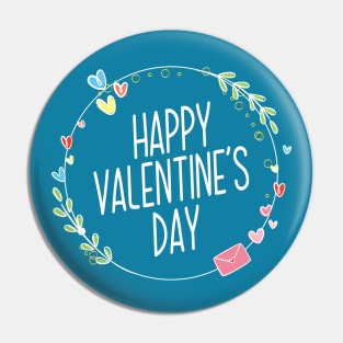 Lovely Happy Valentine's Day Floral Wreath Calligraphy Pin