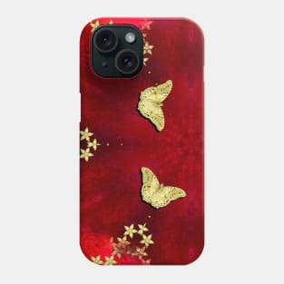 gold butterflies and flowers on red kaleidoscope Phone Case