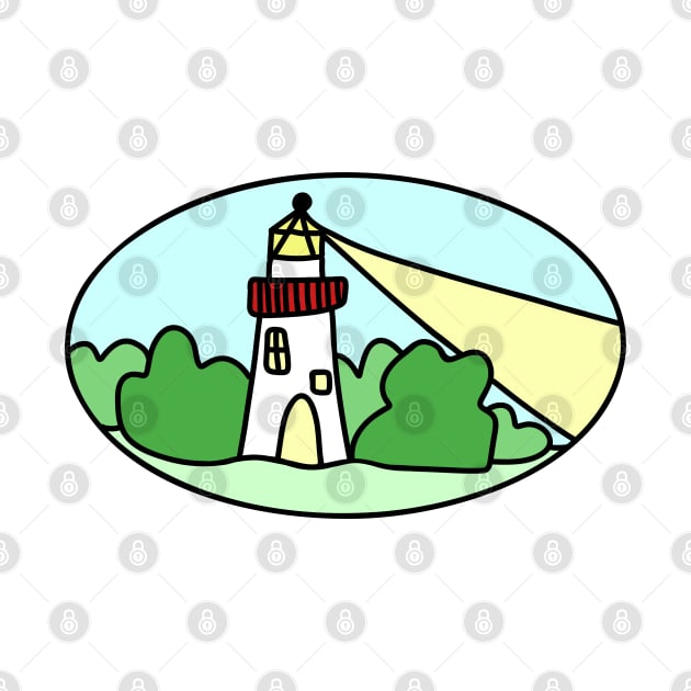 Summery Lighthouse Drawing in an Oval, Made by EndlessEmporium by EndlessEmporium