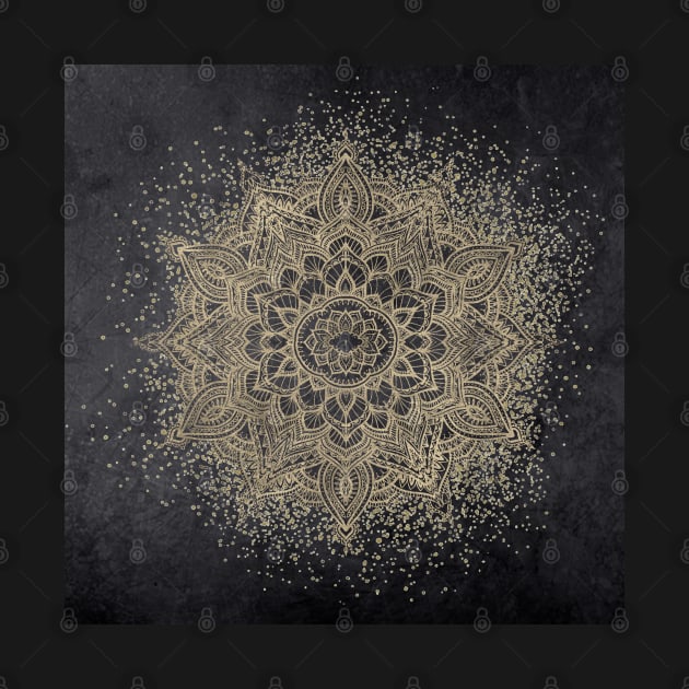 Sparkling golden dark blue mandala star by Bloomartgallery