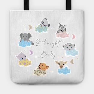 Sleeping baby animals on clouds, cute safari animals, good night baby set Tote