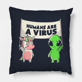 Humans Are a Virus Cute Alien Unicorn Gift Pillow