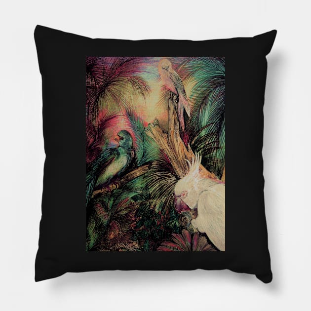 BRIGHT TROPICAL SCENE,BIRDS,PARROT, MACAW, DECO VINTAGE ART POSTER Pillow by jacquline8689