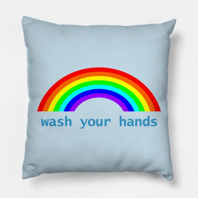 Wash Your Hands Rainbow Pillow by ellenhenryart