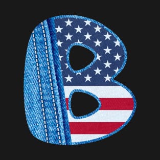 The letter B with the texture of blue denim fabric and US flag - Monogram B with jean fabric and American flag T-Shirt