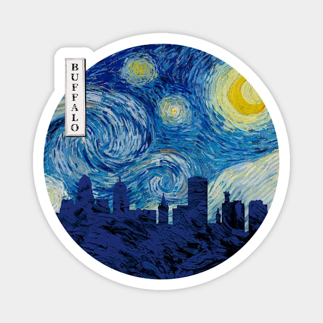 Buffalo Van Gogh Starry Night Circle Magnet by Ferrazi