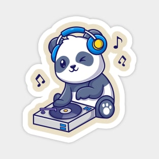 Cute Panda Playing DJ Music Cartoon Magnet