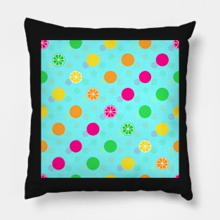 Bright Citrus Polka Dots (Blue) Pillow