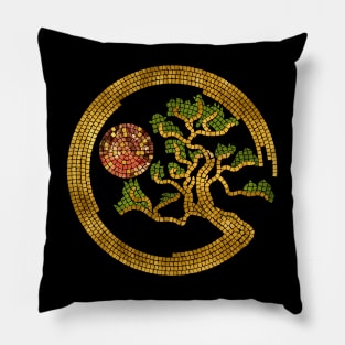 Zen Enso Circle and Bonsai Tree Mosaic Pillow